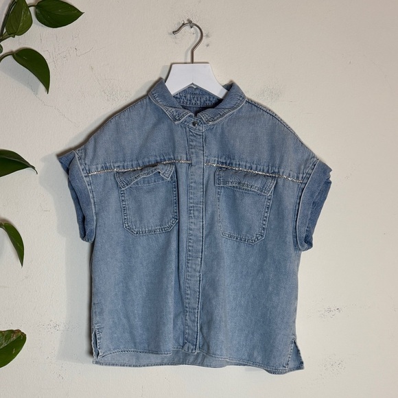Reiss Kids Sandie Rhinstone Denim Shirt - Light Wash - Picture 7 of 11